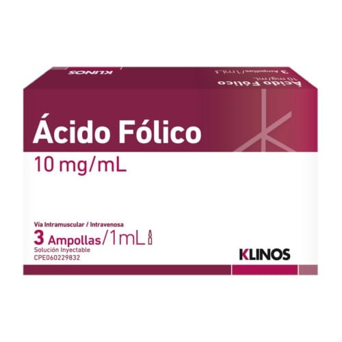 ACIDO FÓLICO 10mg/ml x 3 AMPOLLAS INTRAMUSCULAR IM KLINOS