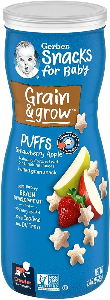 SNACKS FOR BABY GRAIN AND ROWN PUFF STARWBERRY APPLE 42G GERBER