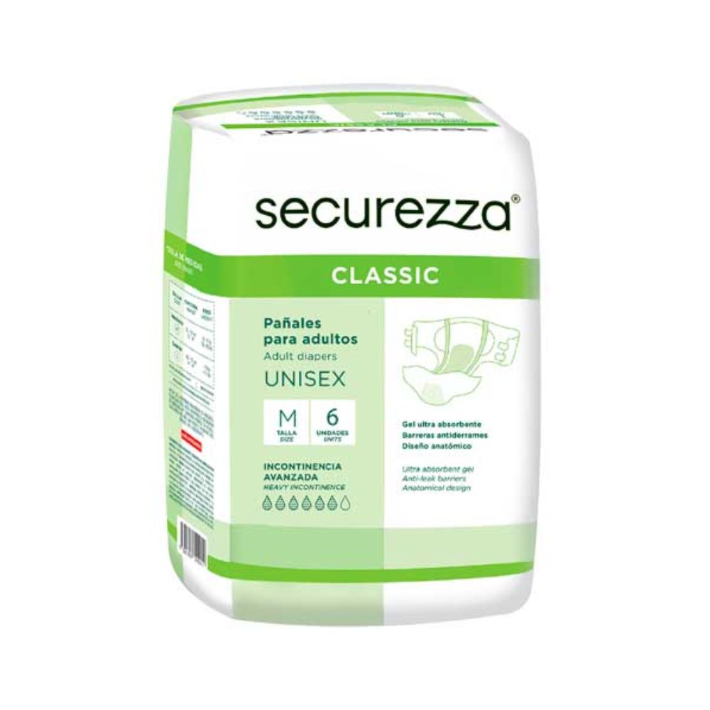 SECUREZZA CLASSIC PAÑALES PARA ADULTOS TALLA M X 6 UNID