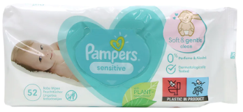 PAMPERS SENSITIVE WHIT PLANT BASED FIBRES X 52 TOALLITAS