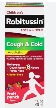 ROBITUSSIN KIDS COUGH AND COLD, FRUIT PUNCH 118ML