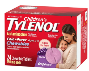 CHILDREN TYLENOL CHEWABLES WHIT 160MG ACETAMINOFEN GRAPE 24CT
