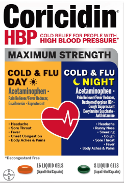 CORICIDIN HBP MAXIMUM STRENGTH COLD AND FLU DAY + NIGHT X 24 LIQUID GEL