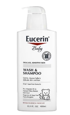 EUCERIN BABY UNSCENTED BABY SHAMPOO AND BODY WASH, TEAR FREE BABY PUMP BOTTLE 400ML