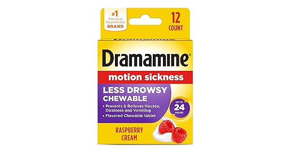 DRAMAMINE MOTION SICKNES LESS DROWSY RASPBERRY X 12 CHEWABLE