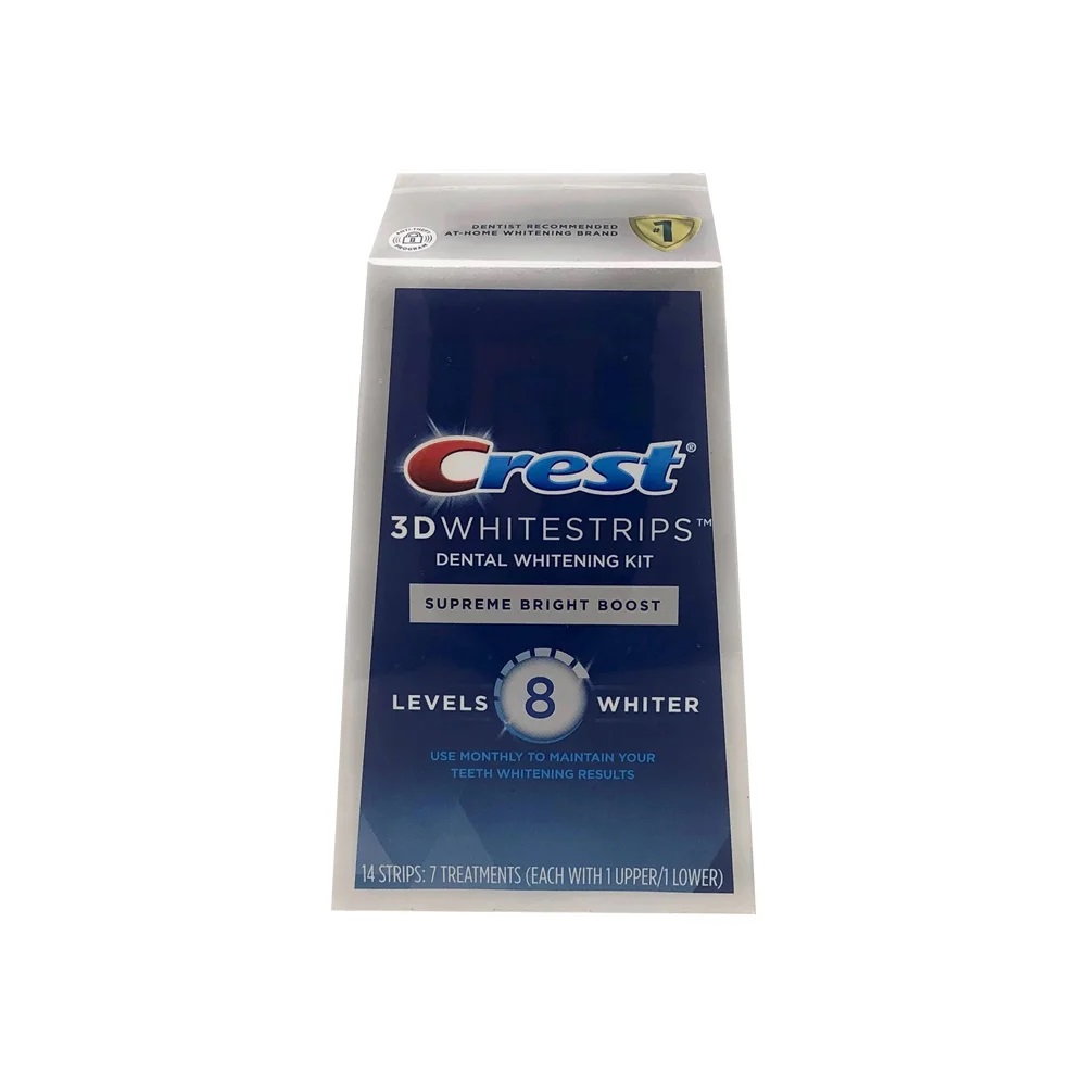 CREST 3D WHITESTRIPS SUPREME BRIGHT BOOST LEVELS 8 WHITER 14 STRIPS