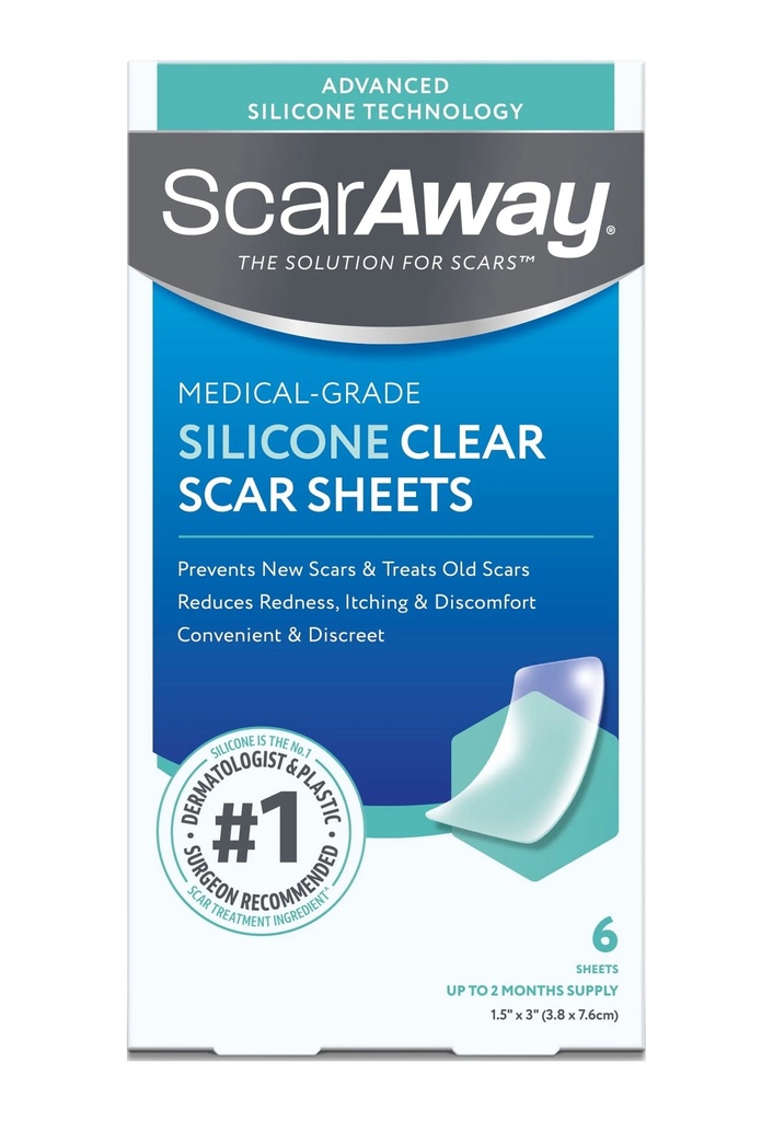 SCAR AWAY SILICONE CLEAR SCAR SHEETS X 6 UND