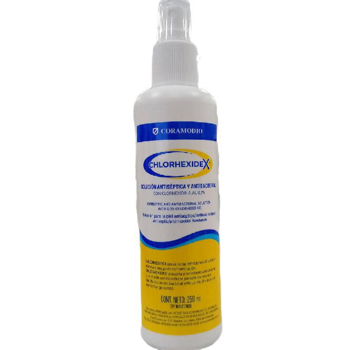 SOLUCION ANTISEPTICA Y ANTIBACTERIAL CON CLORHEXIDINA AL 0.3% EN SPRAY 250ML