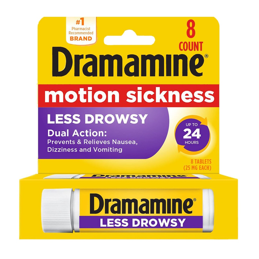 DRAMAMINE MOTION SICKNES LESS DROWSY RASPBERRY X 8 TABLETS