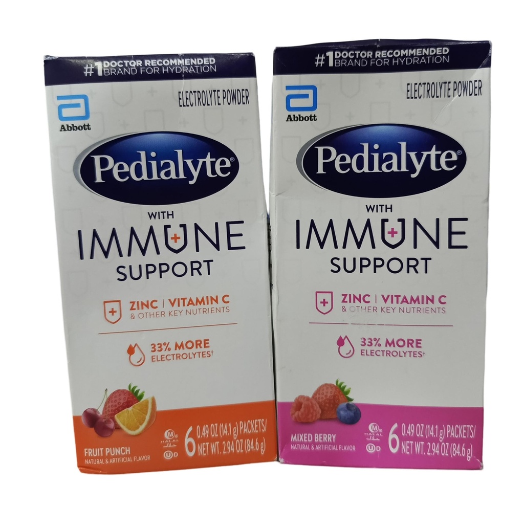 PEDIALYTE WITH IMMUNE SUPPORT 33% MORE ELECTROLYTES VARIATY FLAVOR 84.6G