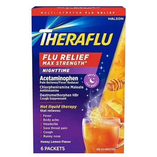 THERAFLU FLU RELIEF MAX STRENGTH NIGHTTIME HONEY LEMON FLAVOR X 6 SOBRES