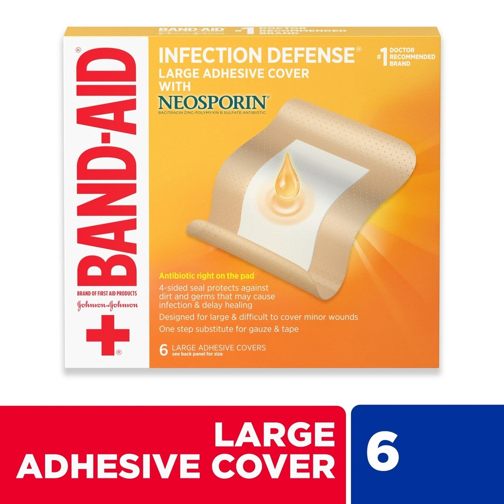 BAND-AID INFECTION DEFENSE LARGE ADHESIVE COVER WITH NEOSPORIN X 6 UND