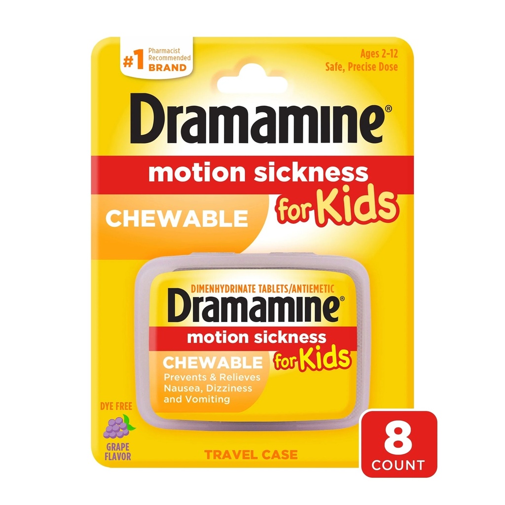 DRAMAMINE MOTION SICKNES FOR KIDS GRAPE FLAVOR 8 CHEWABLE TABLETS