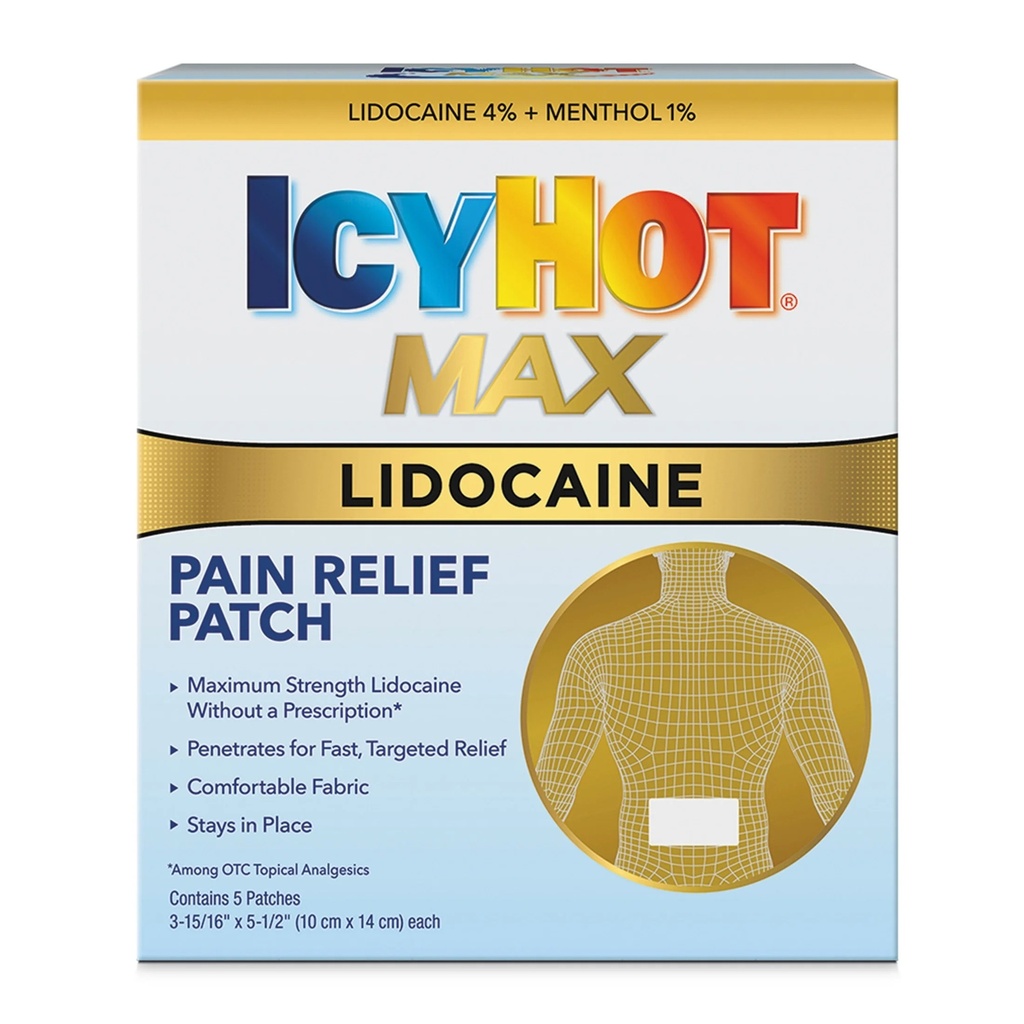 ICY HOT MAX LIDOCAINE PAIN RELIEF PATCH X 5 PATCHES