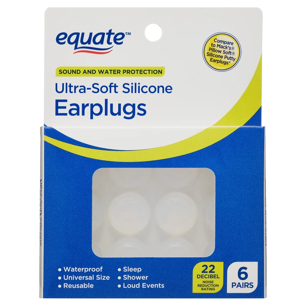 EQUATE ULTRA-SOFT SILICONE EARPLUGS  X 6 PAIRS