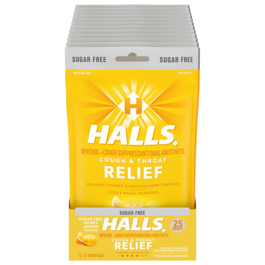 HALLS RELIEF HONEY LEMON SUGAR FREE X 25 DROPS