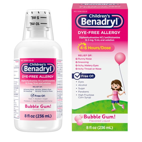 CHILDRENS BENADRYL ALLERGY BUBBLE GUM 236ML