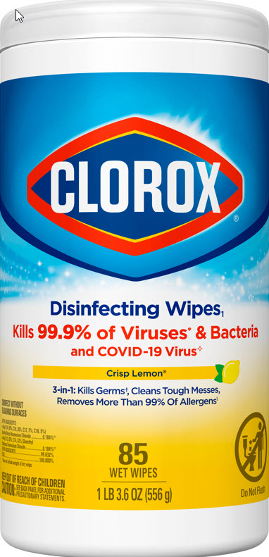 CLOROX DISINFECTING WIPES CRISP LEMON 85 WET WIPES 556G