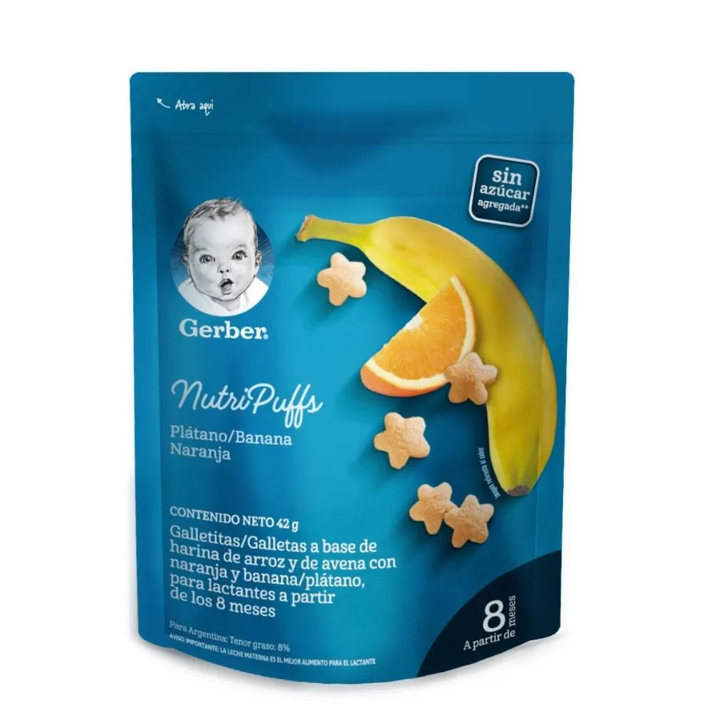 GERBER GALLETAS DE ARROZ Y AVENA CON BANANA - NARANJA 42 G