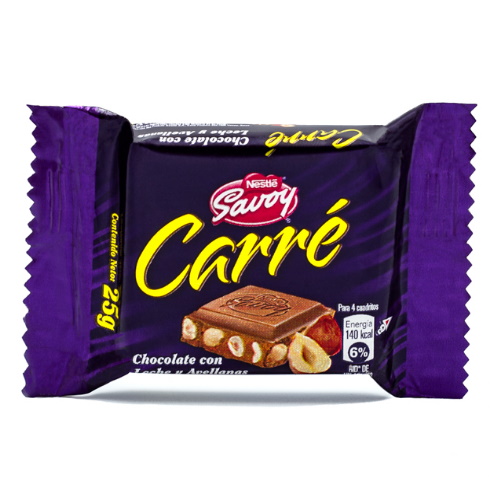 CHOCOLATE MINI LECHE Y AVELLANAS CARRE 25 GR