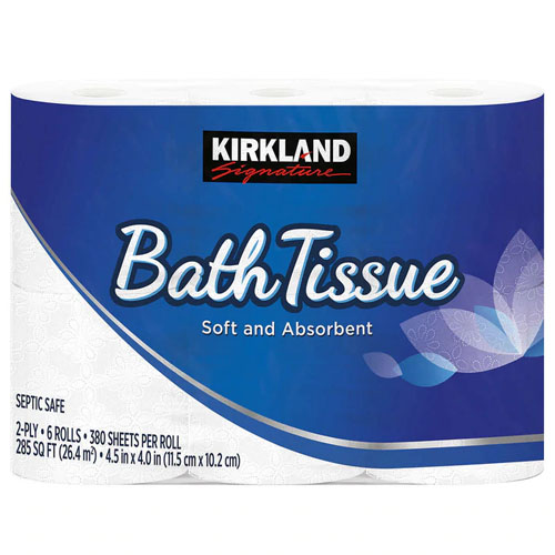 PAPEL KIRKLAND HIGIENICO TOILET BATH TISSUE EMPAQUE 6 ROLLOS 380 HOJAS