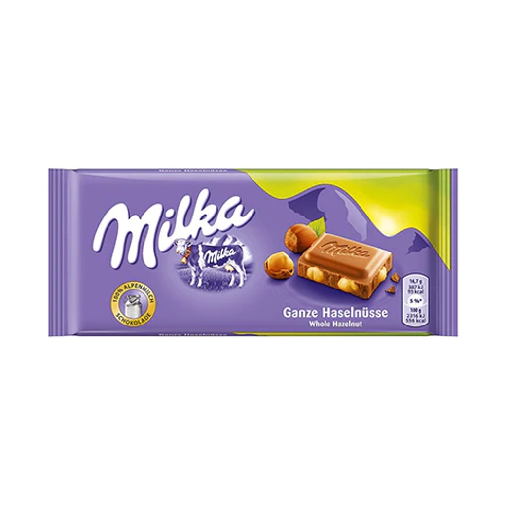 CHOCOLATE MILKA WHOLE HAZELNUT 100 GR