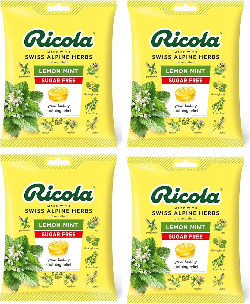 RICOLA SWISS ALPINE HERBS LEMON MINT SUGAR FREE X 65 WRAPPED DROPS UND