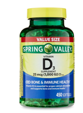 VITAMINA D3 1000UI  25 MCG SPRING VALLEY 450 SOFTGELS