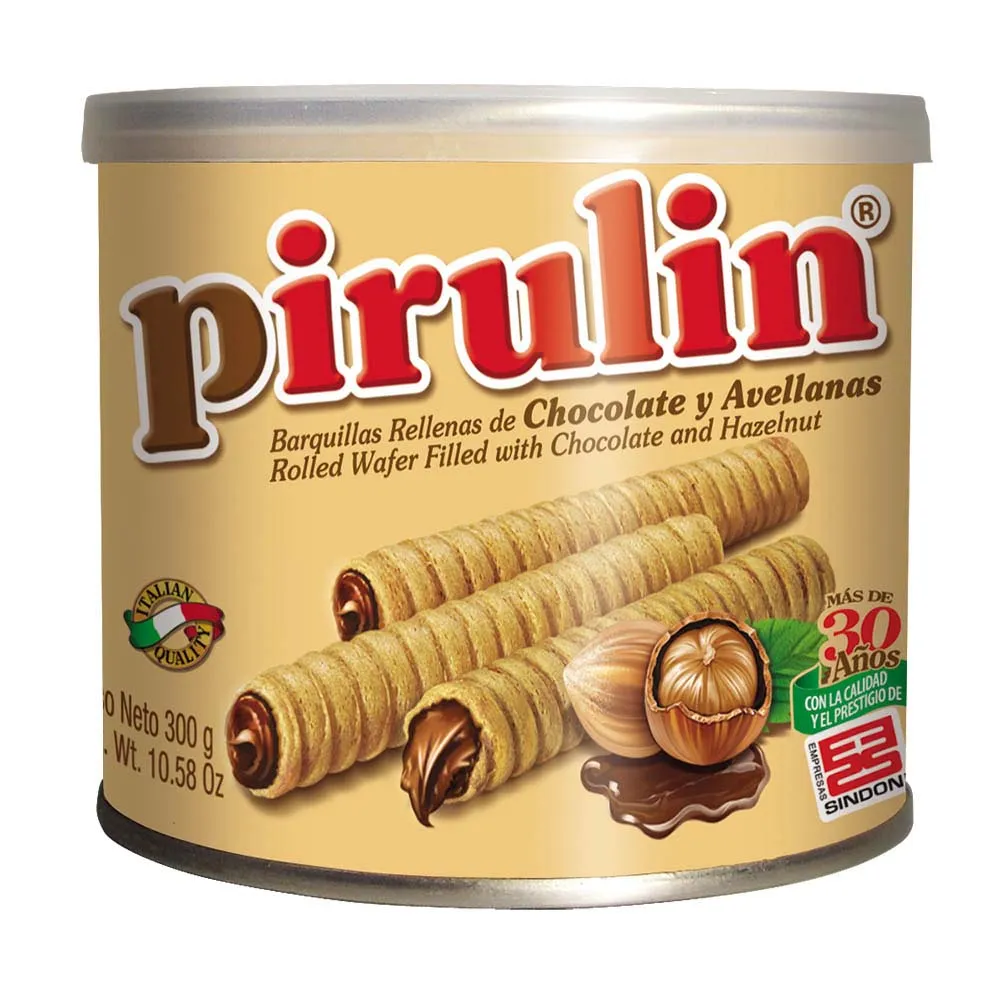 GALLETA SINDONI PIRULIN CHOCOLATE Y AVELLANAS LATA 300 GR