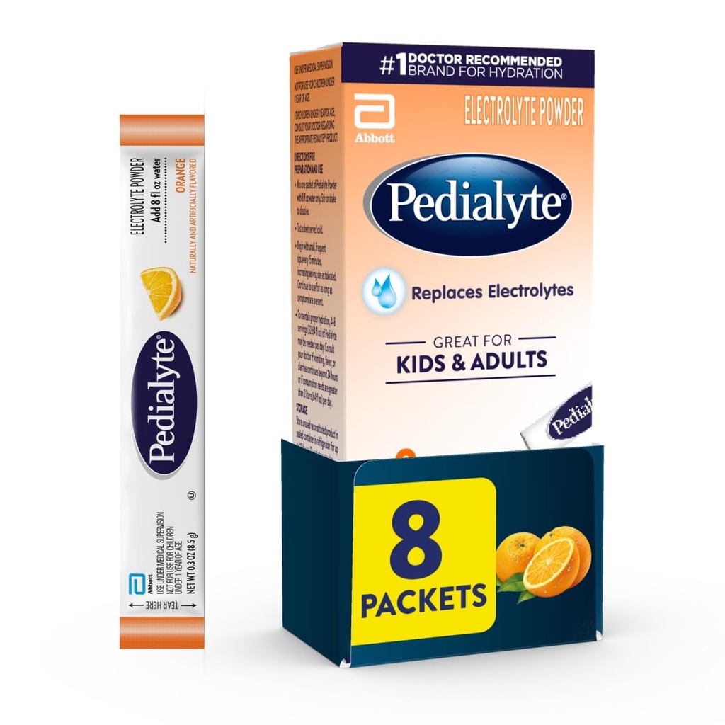 PEDIALYTE ELECTROLYTE POWDER ORANGE 8 COUNT 68G