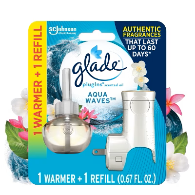 GLADE AGUA WAVES 1 WARMER 1 REFILL 19.8 ML
