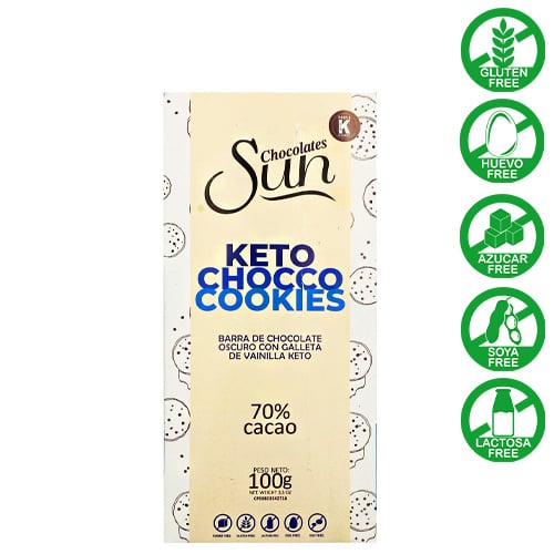 CHOCOLATE SUN KETO COOKIES OSCURO 70% CACAO 100 GR