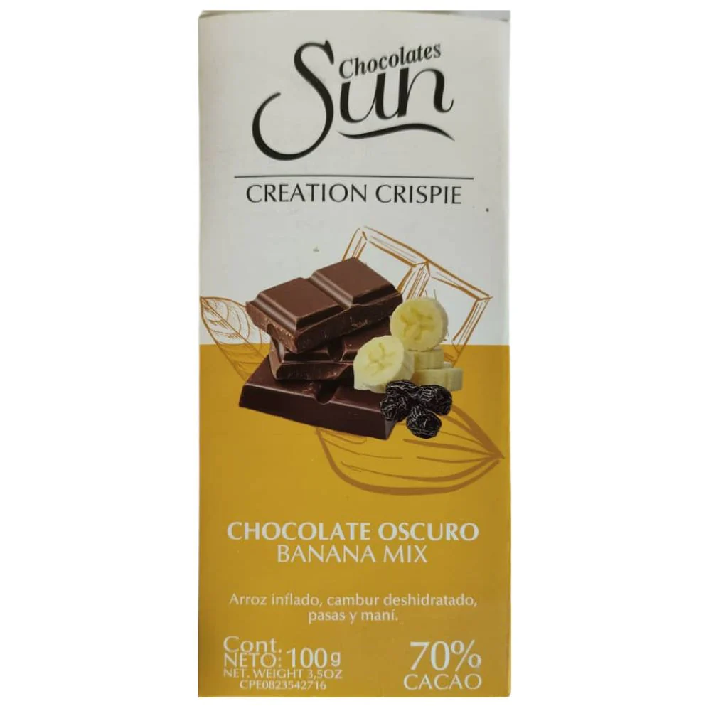 CHOCOLATE SUN CRISPIE BANANA MIX 70% CACAO 100 GR
