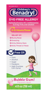 CHILDRENS BENADRYL ALLERGY BUBBLE GUM 118 ML