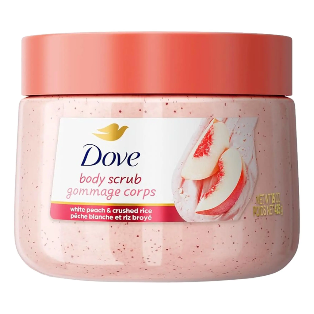 CREMA DOVE BODY SCRUB WHITE PEACH & CRUSHED RICE 15 OZ