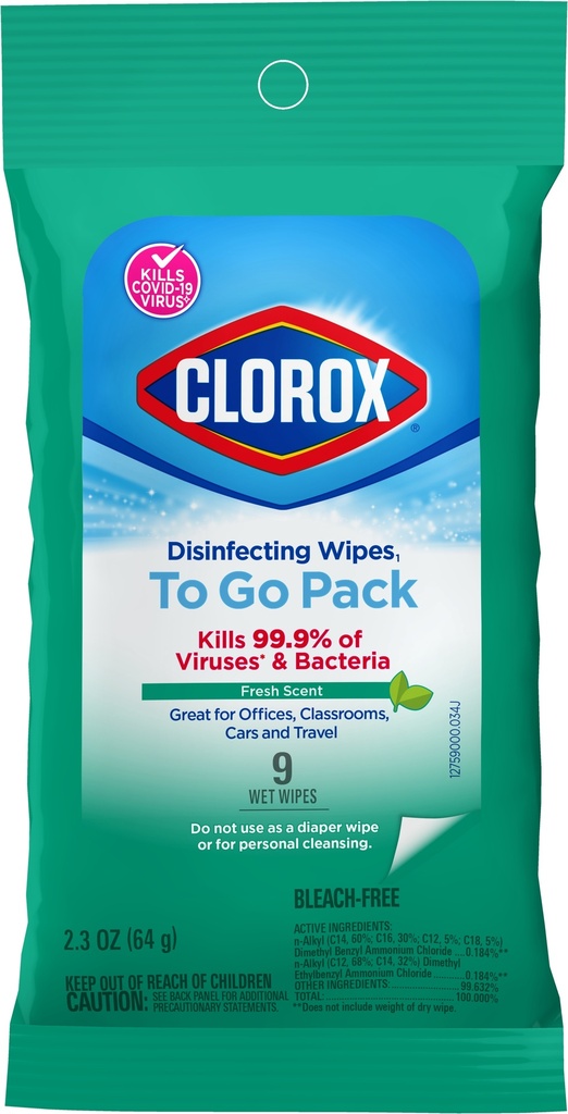 CLOROX DISINFECTING WIPES TOGO PACK 9 WIPES 58 GR