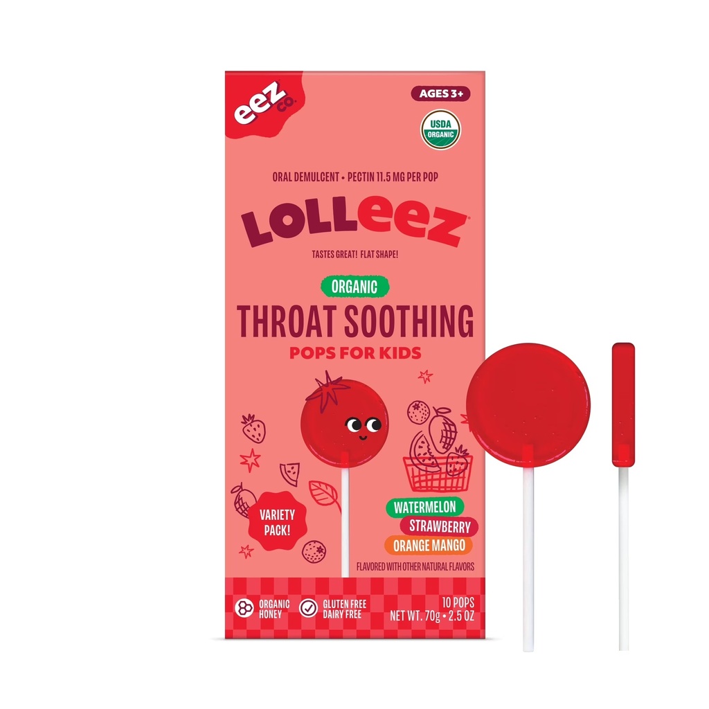 LOLLEEZ ORGANIC THROAT SOOTHING POPS FOR KIDS VARIETY PACK 10 POPS