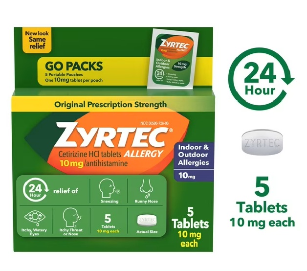 ZYRTEC 10MG 5 TAB TRAVEL SIZE