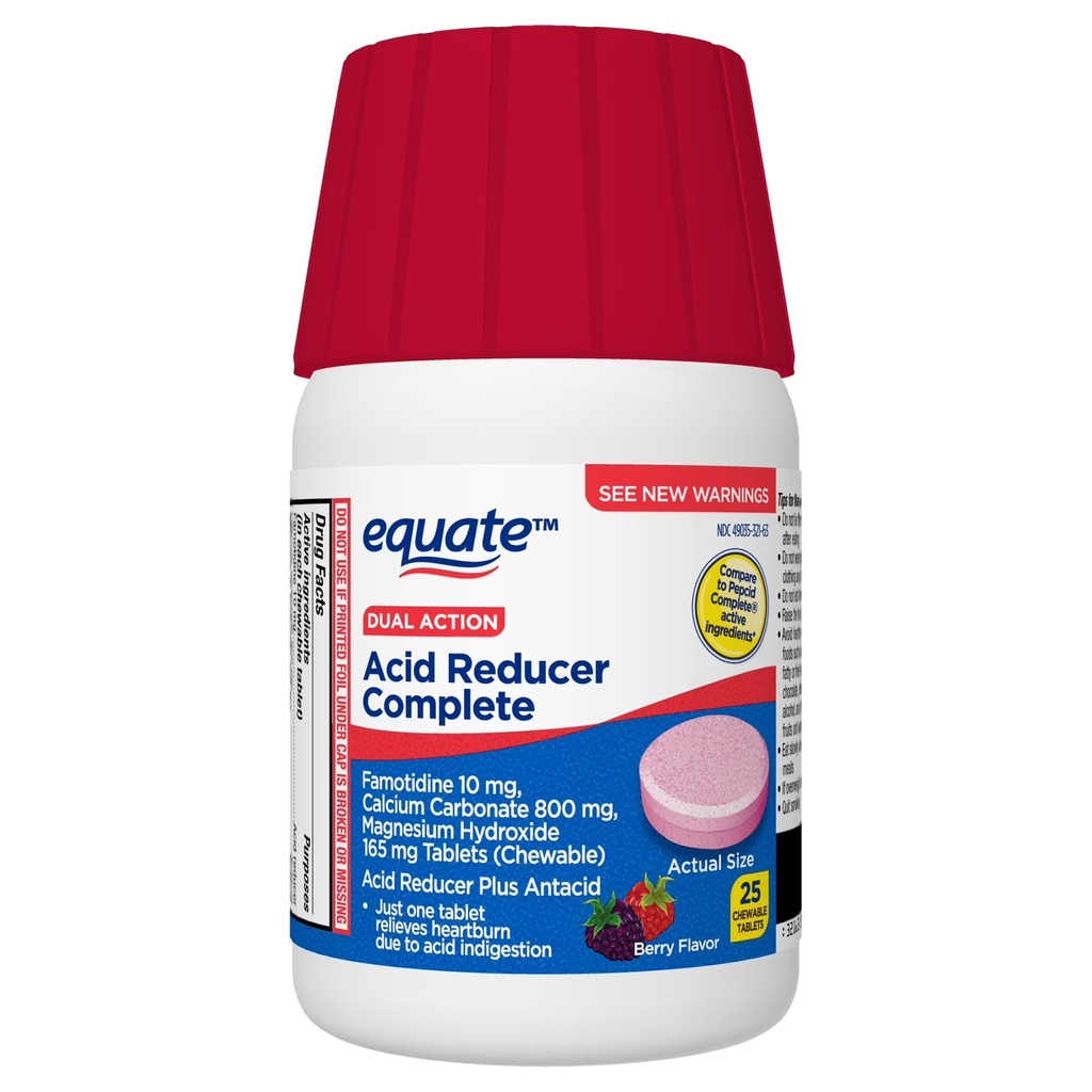 EQUATE DUAL ACTION ACID REDUCER COMPLETE BERRY 25 CHEWABLE