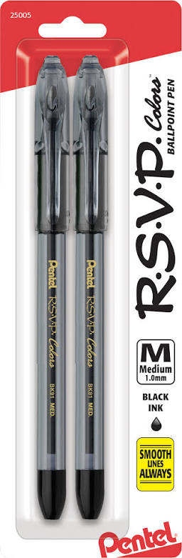 BALL POINT PENS BLACK 2-PC PENTEL RSVP