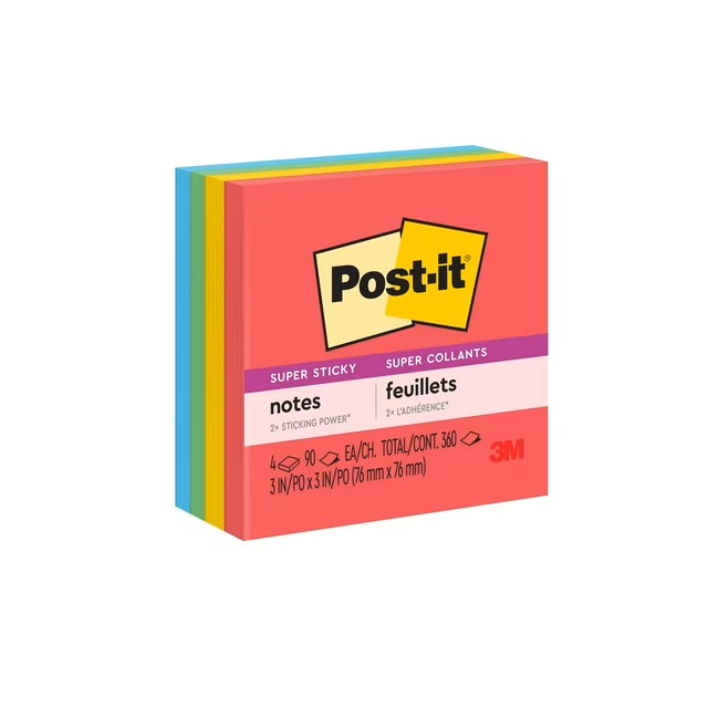 POST-IT NOTAS SUPER ADHESIVAS 4COLORES 90HOJAS
