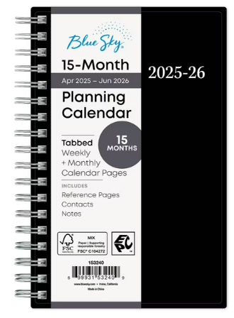 PLANNING CALENDAR 15-MONTH 2025-2026 BLUE SKY