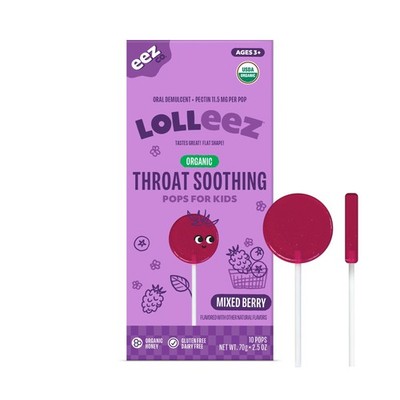 LOLLEEZ ORGANIC THROAT SOOTHING MIXED BERRY POPS FOR KIDS VARIETY PACK 10 POPS