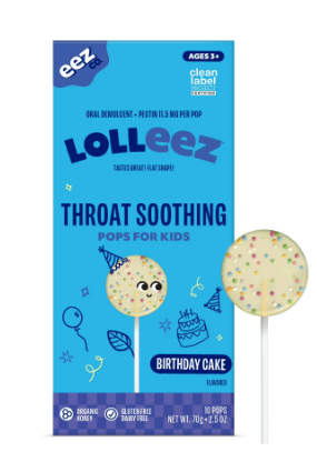 LOLLEEZ ORGANIC THROAT SOOTHING POPS BIRTHDAY CAKE FOR KIDS VARIETY PACK 10 POPS