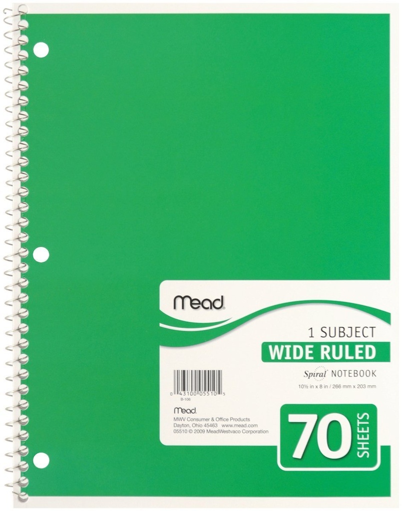 NOTEBOOK GREEN 70 SHEETS MEAD
