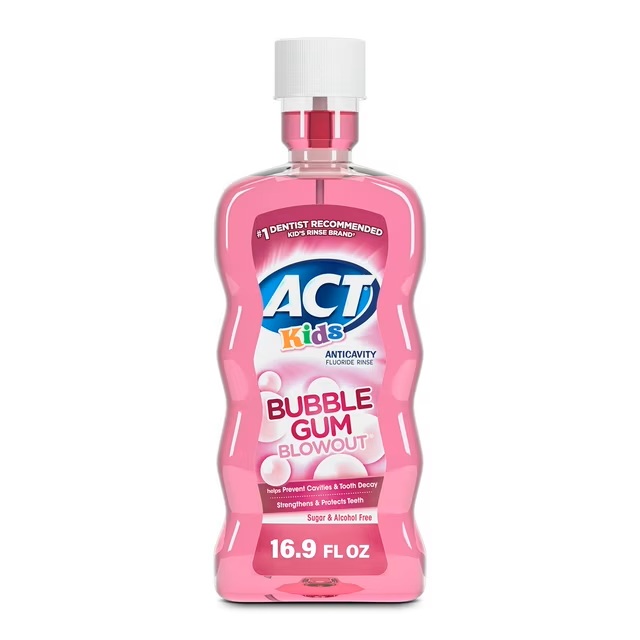 ENJUAGUE CON FLUOR PARA NIÑOS SABOR BUMBBLE GUM BLOWOUT ACT KIDS 500ML