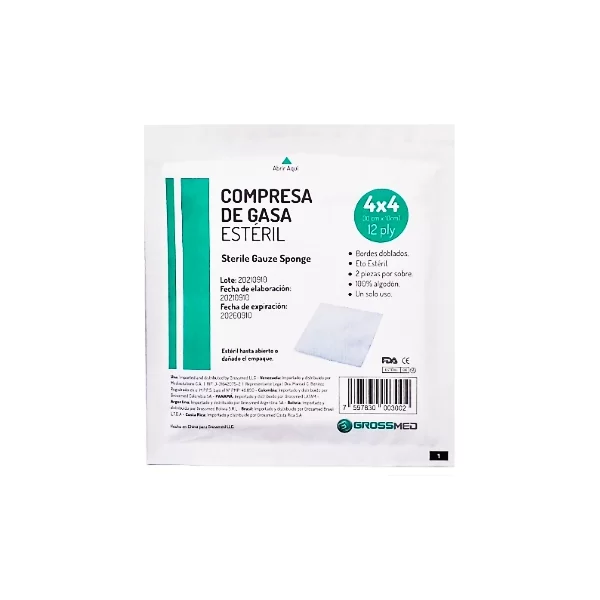 COMPRESAS DE GASA ESTERIL 4X4 GROSSMED UND