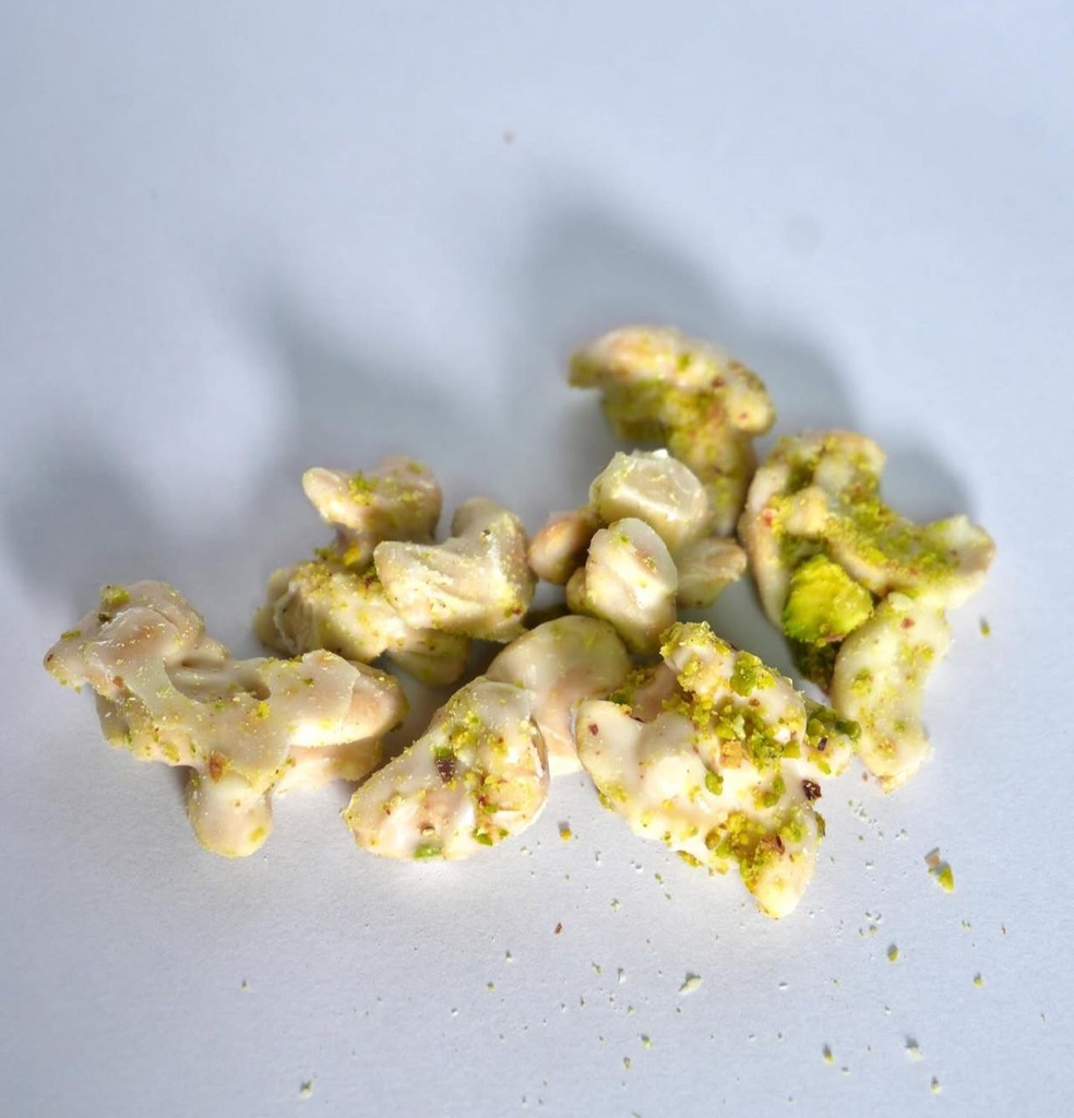 MEREY CUBIERTO DE CHOCOLATE BLANCO Y PISTACHO MIJAO 230 GR