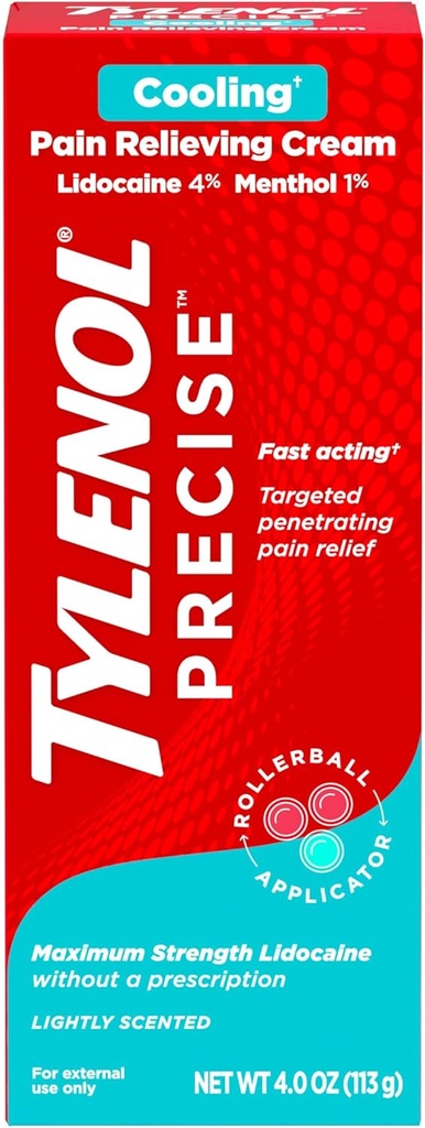 TYLENOL PRECISE COOLING PAIN RELIEVING CREAM LIDOCAINE 4% MENTHOL 1% 113G