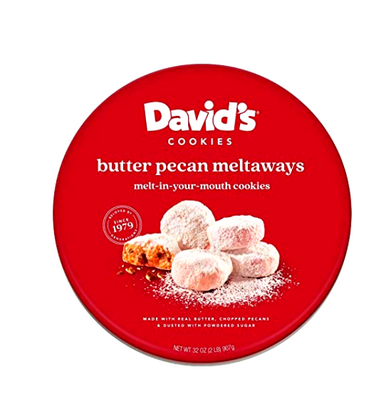 LATA DE GALLETAS DAVIDS BUTTER PECAN MELTAWAYS 907 G